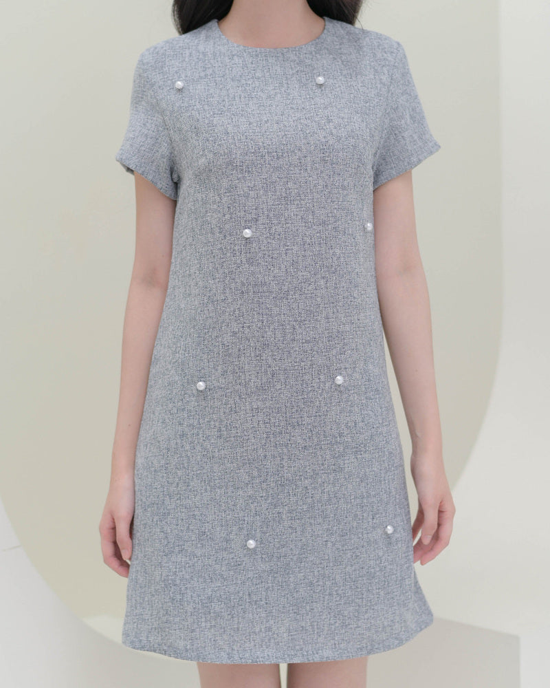 Anda Dress -秋冬配搭珍珠配飾圓領連身裙- Grey 灰色 (CB688)