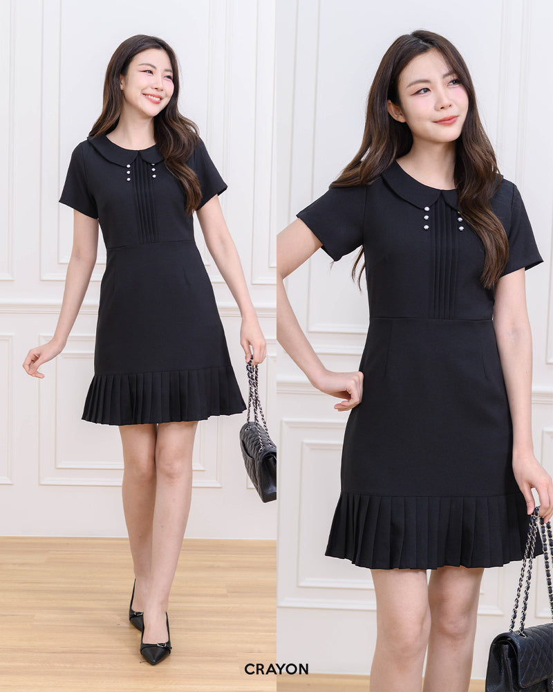 Megan Dress 小圓領短修身連身裙裙- Black 黑色 (CB719)