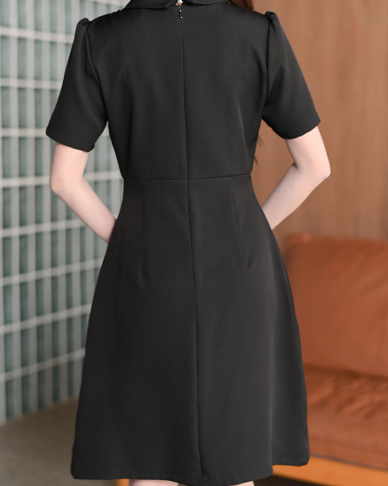 My Ada Dress 小領呔修腰長裙 -Black 黑色 (CB701)