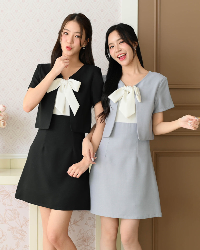 Jenny Dress 蝴蝶領口修身連身裙-  Black 黑色 (CB683)