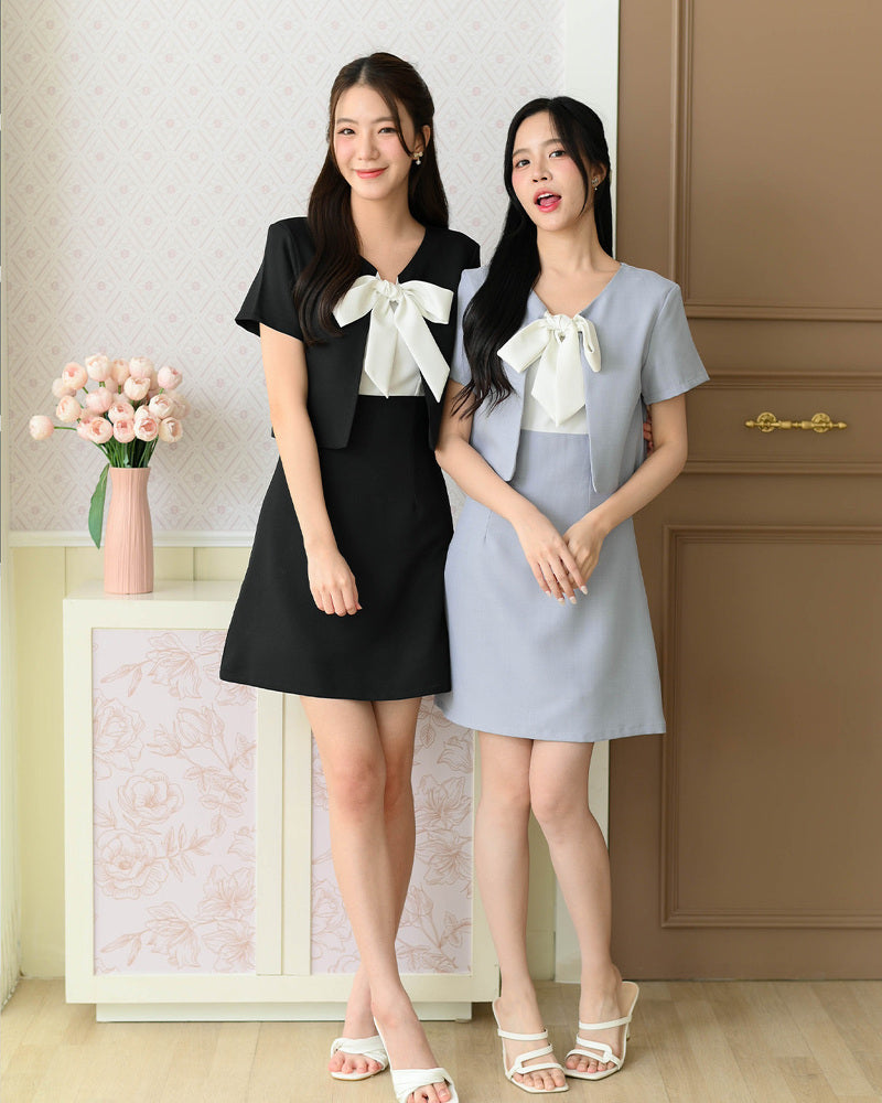 Jenny Dress 蝴蝶領口修身連身裙-  Black 黑色 (CB683)