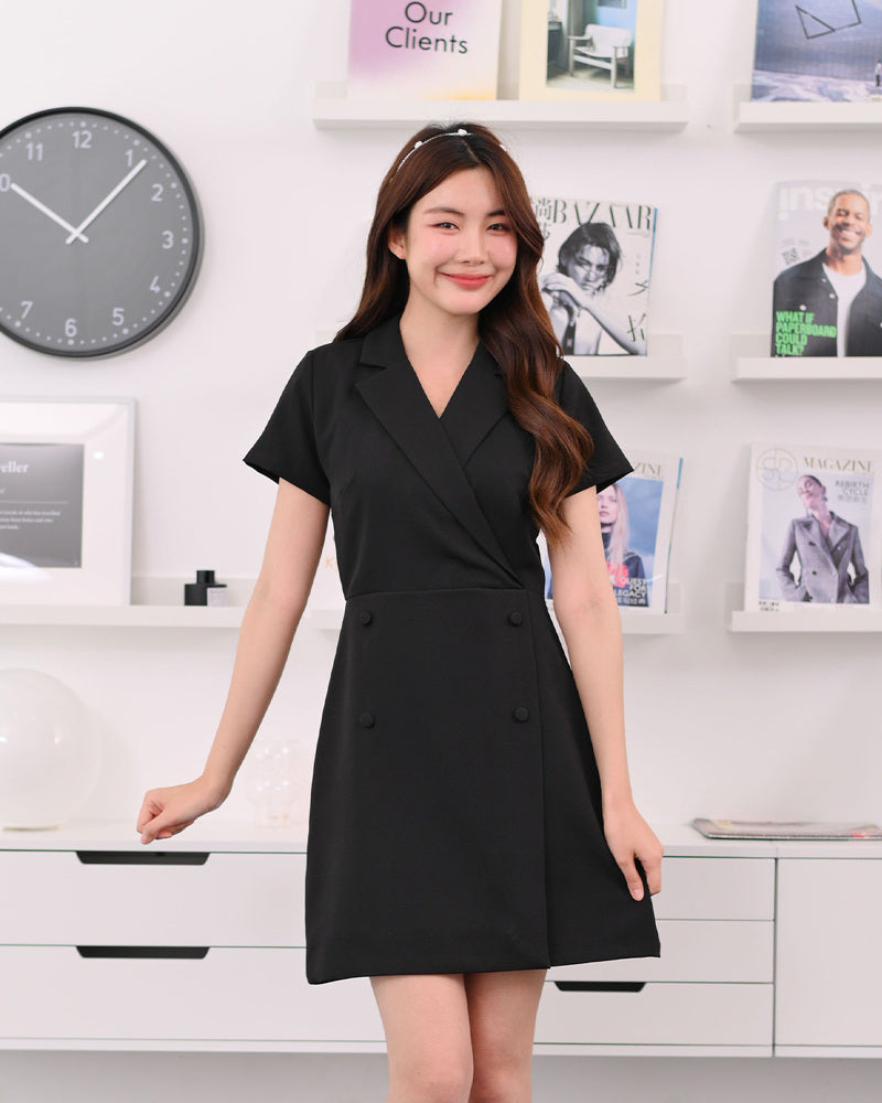 Tori Dress 西裝V領連身裙-  Black 黑色 (CB684)