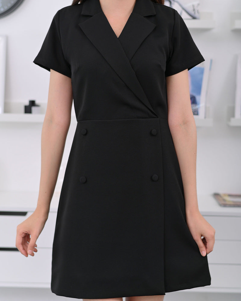 Tori Dress 西裝V領連身裙-  Black 黑色 (CB684)