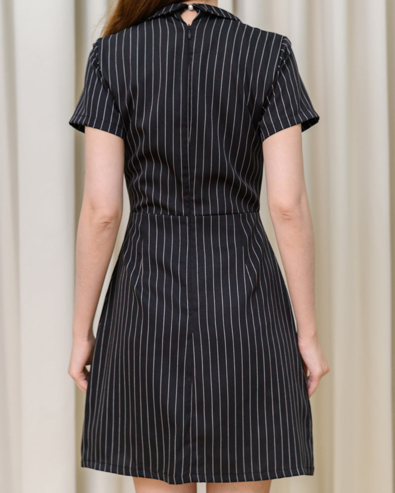 Tori Dress 間條西裝V領連身裙- Black 黑色 (CB684)