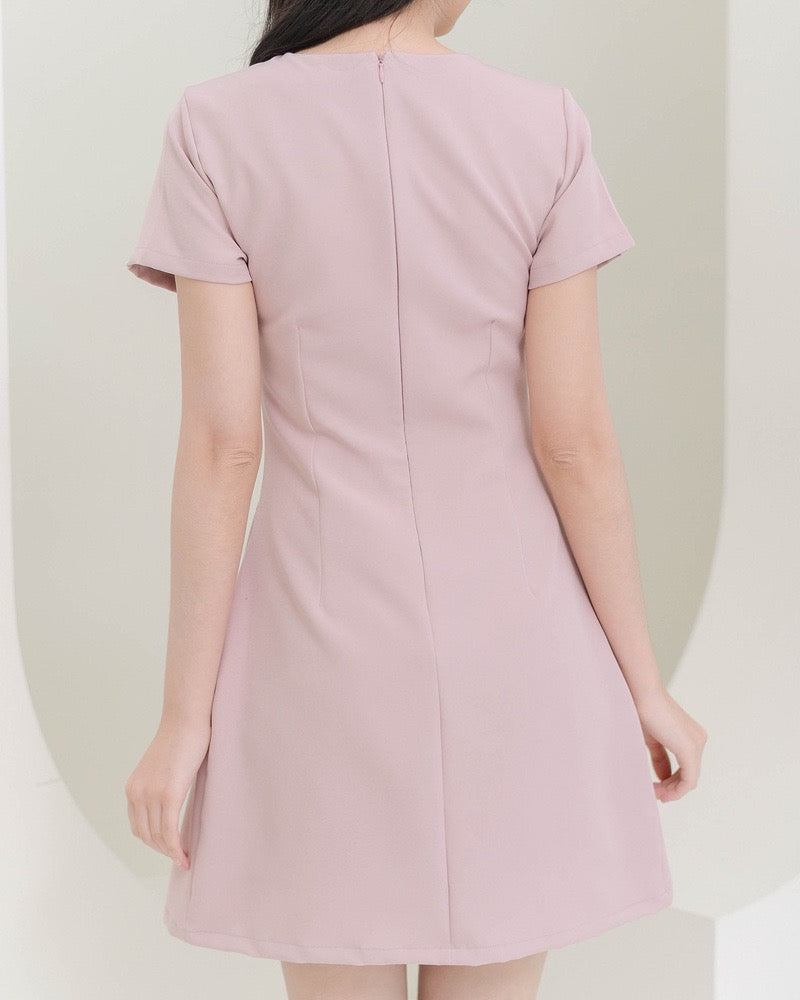CB685 Barry Dress V領雙袋短袖百褶裙 - Pink 粉紅色