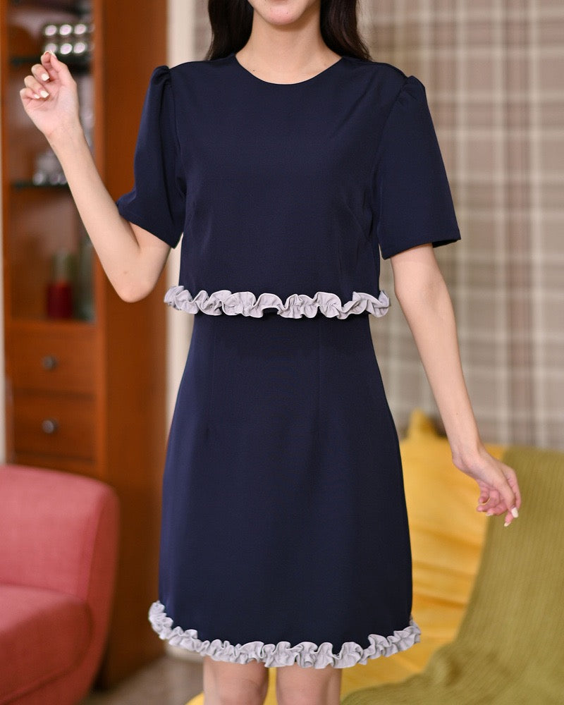 Rory Dress 小可愛設計拼款連身裙- Navy 深藍色 (CB619)