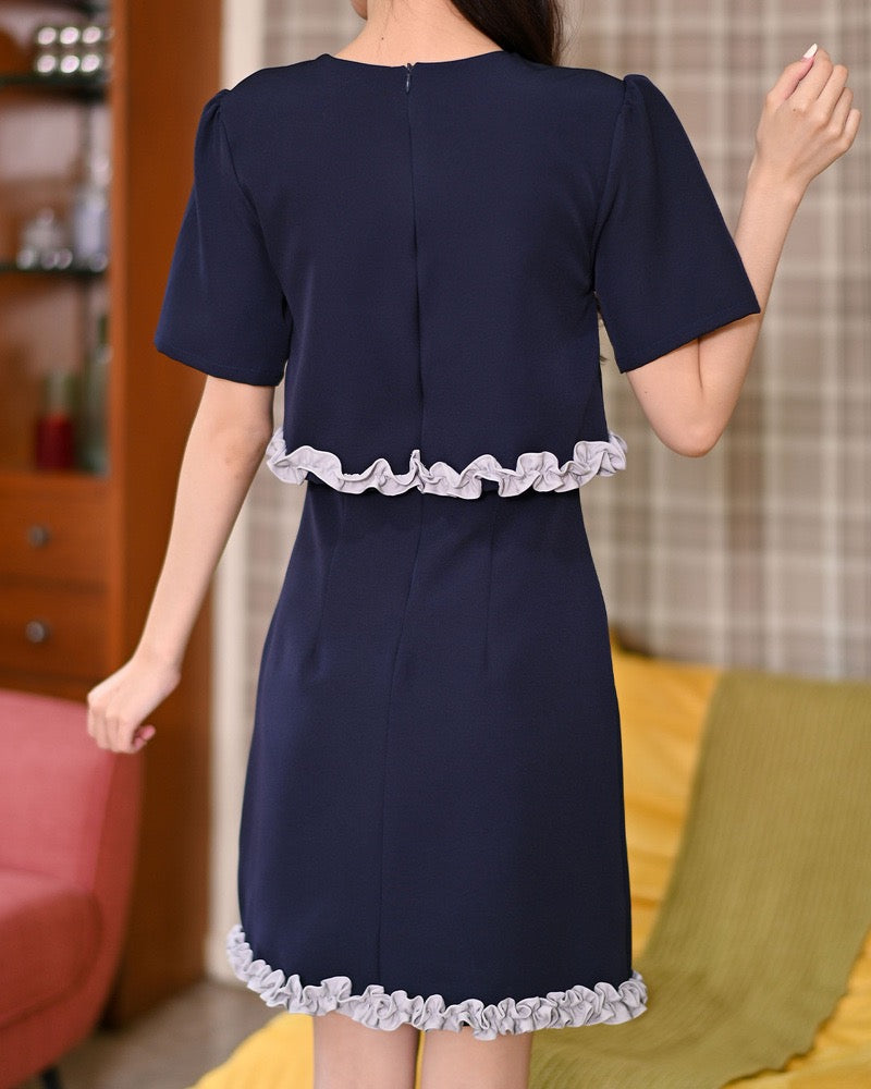 Rory Dress 小可愛設計拼款連身裙- Navy 深藍色 (CB619)