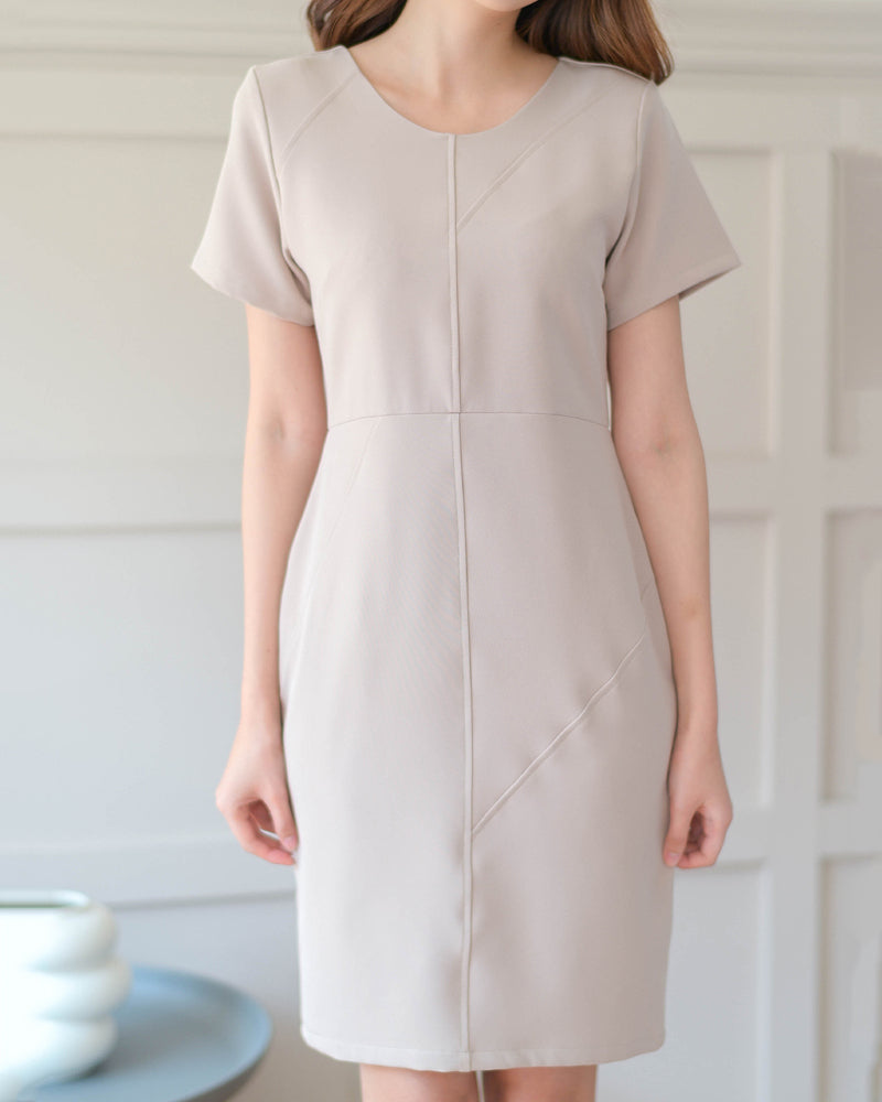 Niko Dress 短袖圓領中長修身連身裙 - Cream 奶油色 (CB613)