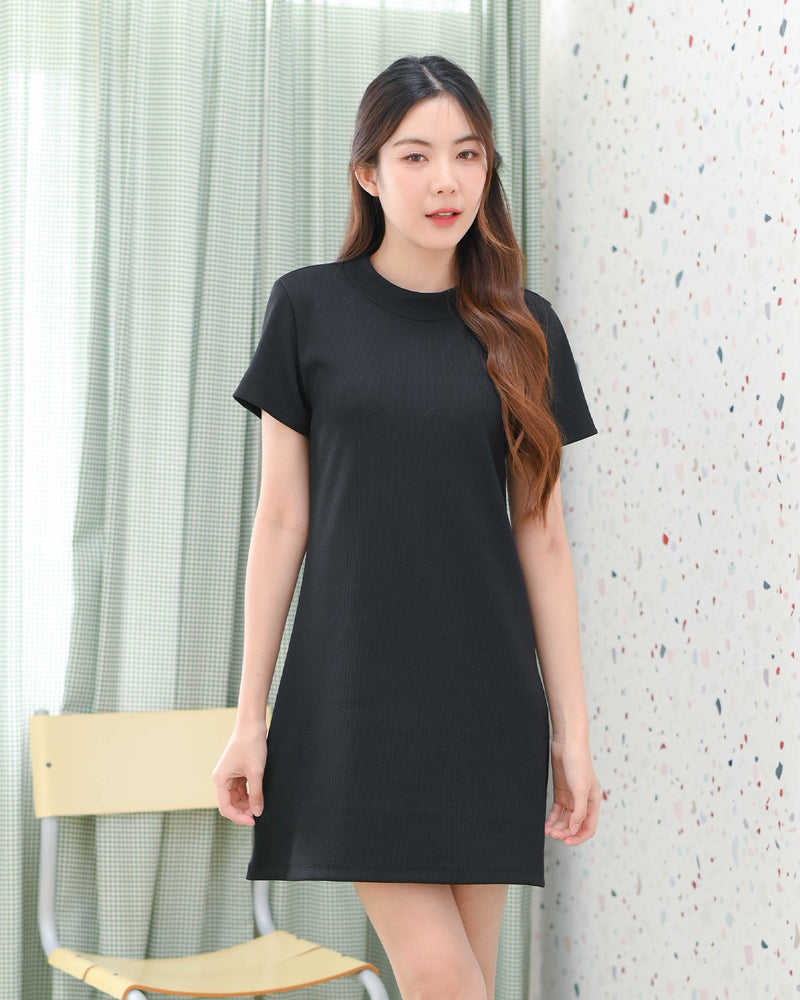 Ninie Dress 休閑彈性純色連身裙 - Black 黑色 (CB644)