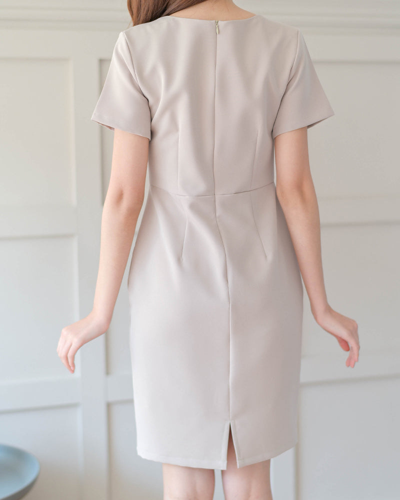 Niko Dress 短袖圓領中長修身連身裙 - Cream 奶油色 (CB613)