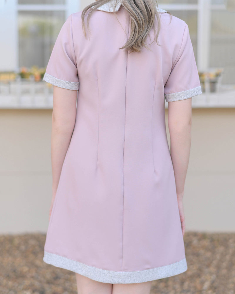 Icream dress 可愛小領口拼色口袋A型連身裙 - Light Pink 淺粉紅色 (CB612)