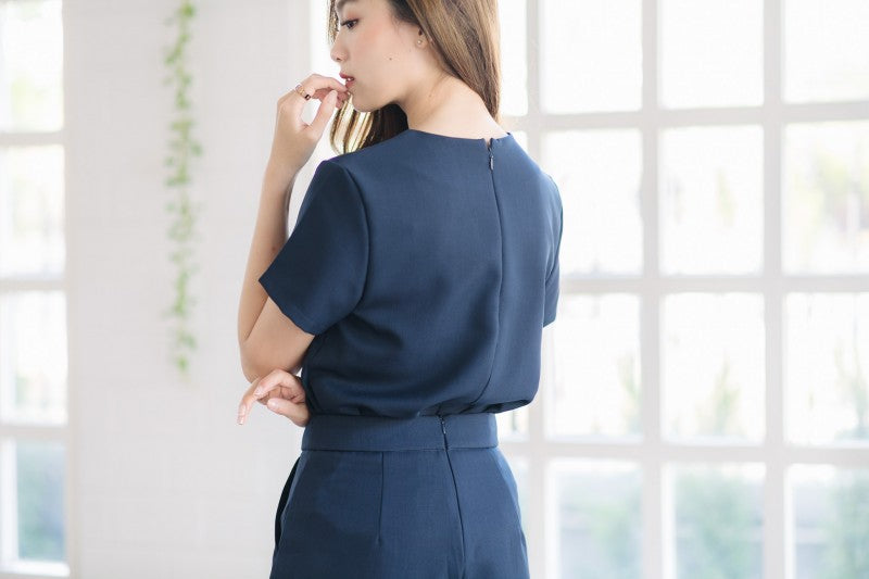 Double X Top 單色交叉領口設計上衣 - Navy 深藍色(CB5834)