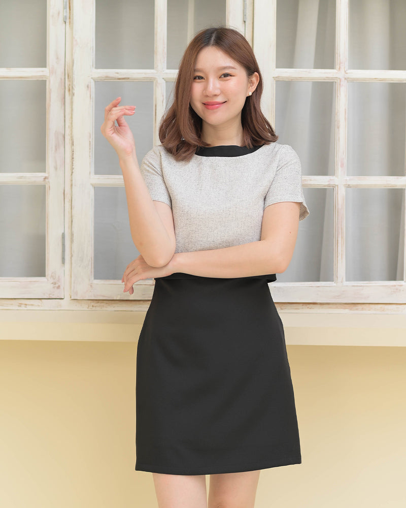 Dreamy Dress 拼色小香風圓領短袖連身裙 - White Black 黑白色 (CB582)