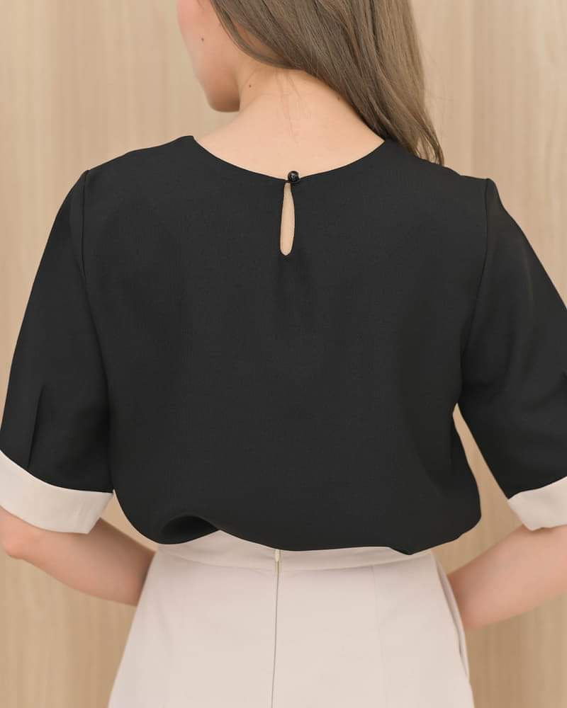 Pinny Top 拼色夏季短袖上衣 - 黑色 Black (CB578)