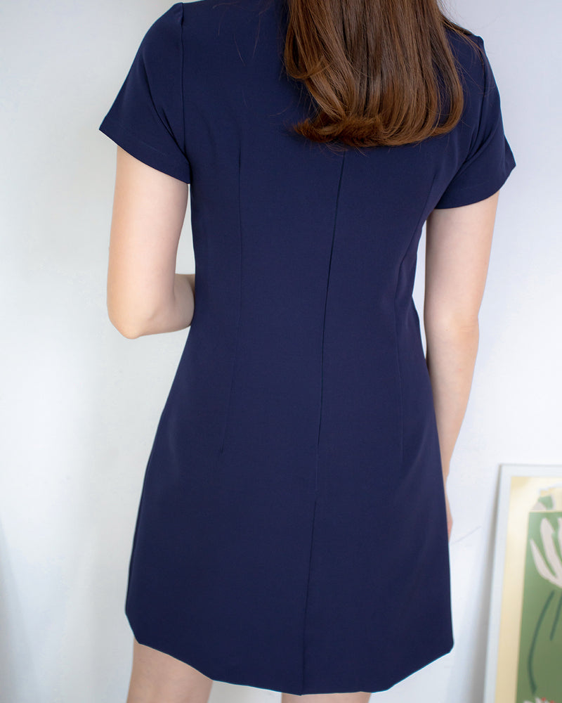 Pocket me Dress 前口袋設計圓領輕便連身裙 - Navy 海藍色 (CB544)