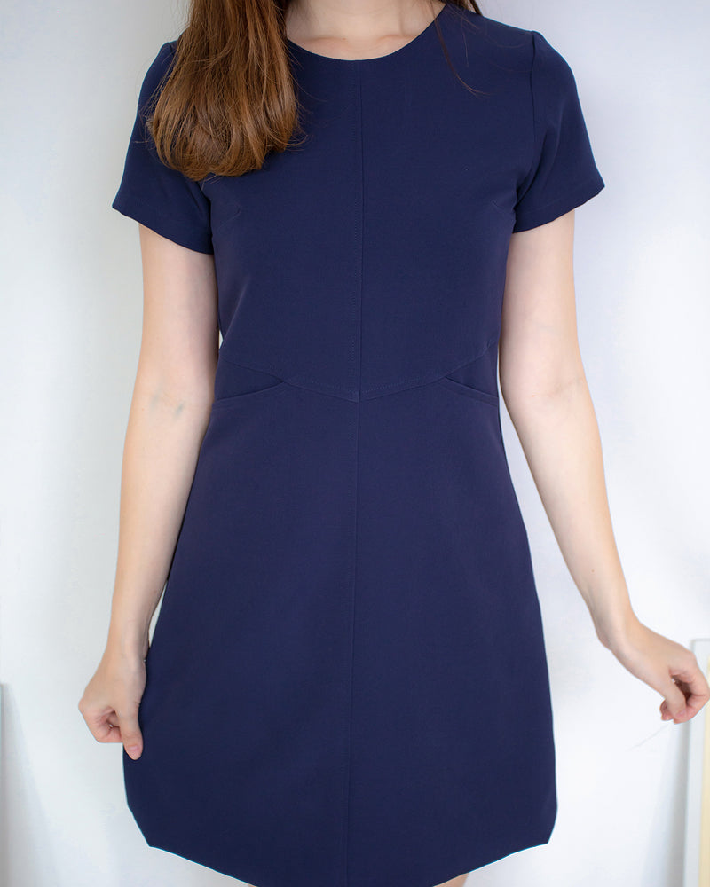 Pocket me Dress 前口袋設計圓領輕便連身裙 - Navy 海藍色 (CB544)