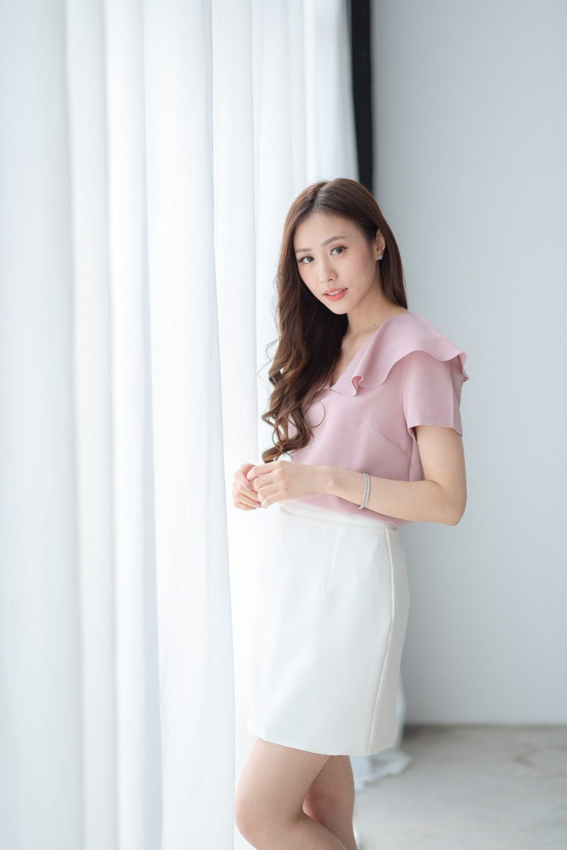 Fumi Top 短袖大Ruffle 領口上衣 -Light Pink 淺粉紅色 (CB572)