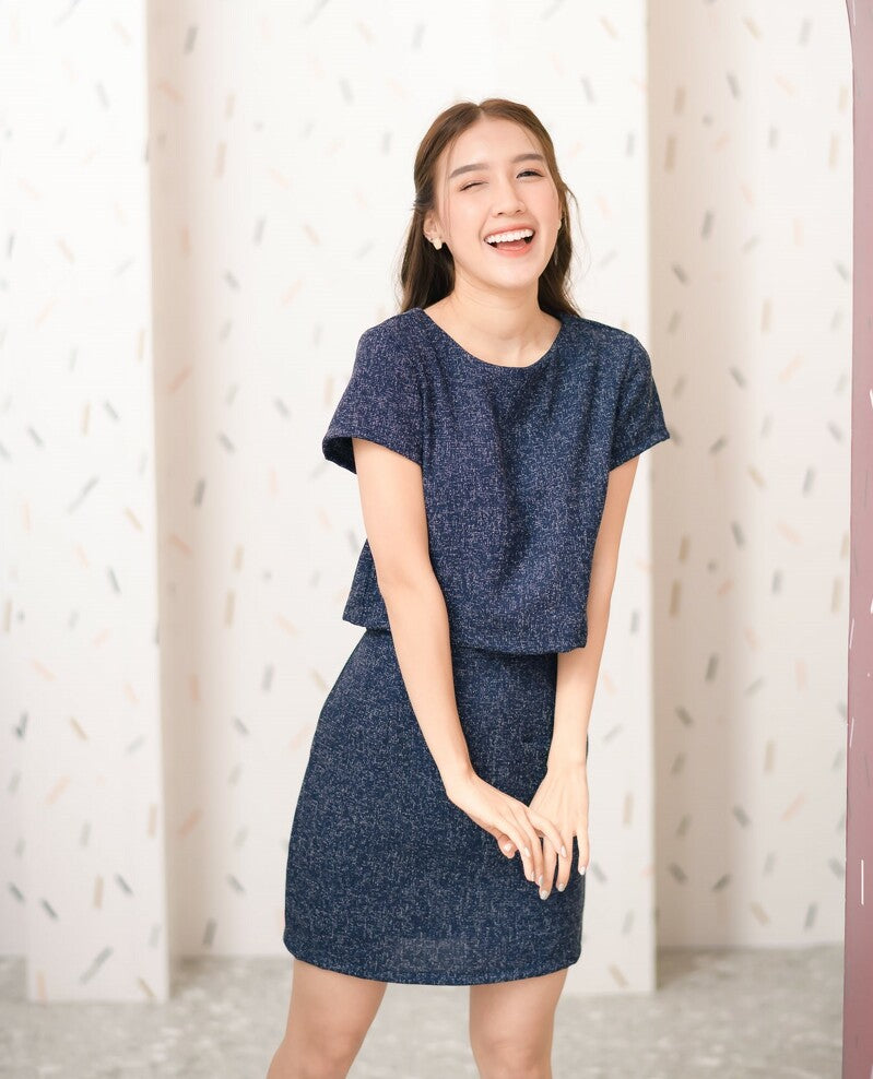 Chanell Top 小香風短袖上衣 - Navy 海藍色 (CB565)