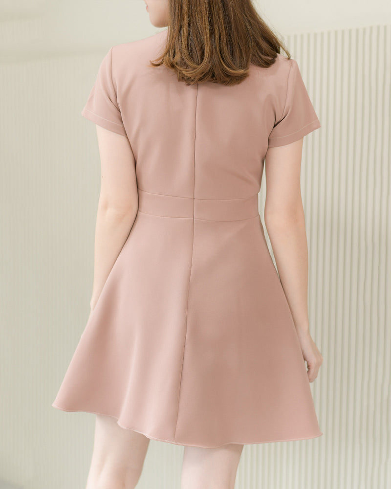 Fairy dress 純色圓領短袖貼身傘型連身裙 - Rosy Brown 粉棕色 (CB547)