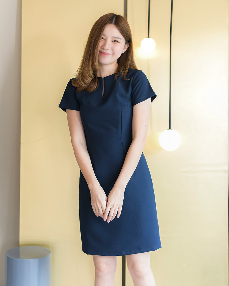 Basic Me Dress 簡約V領修身連身裙- Navy 海藍色 (CB531)