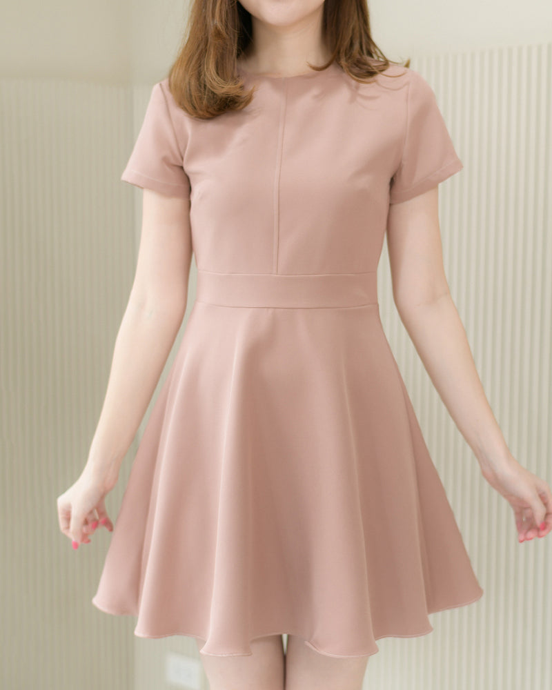 Fairy dress 純色圓領短袖貼身傘型連身裙 - Rosy Brown 粉棕色 (CB547)