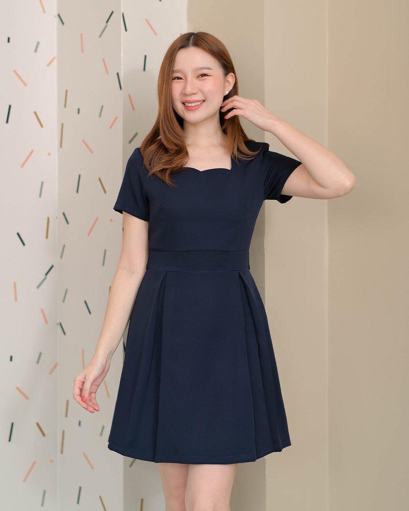 Back Bow Dress 心型領後背蝴蝶結連衣裙 - Navy 海藍色(CB555)