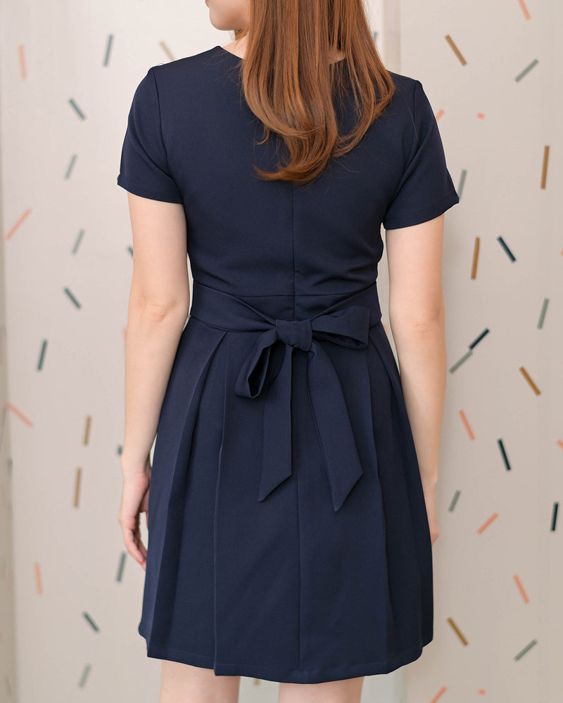 Back Bow Dress 心型領後背蝴蝶結連衣裙 - Navy 海藍色(CB555)