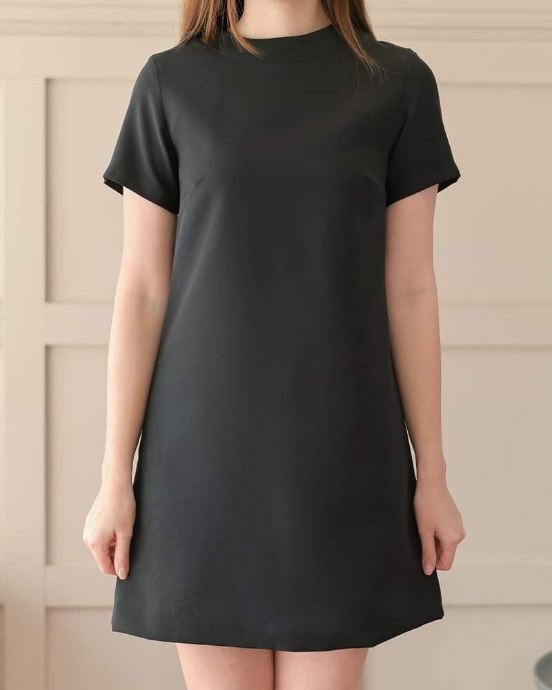 Neo Dress 純色短袖圓領設計休閑連身裙 - Black 黑色 (CB554)