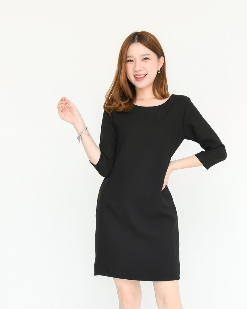 Basic A Dress 純色中袖春夏連身裙 - Black 黑色 (CB553)