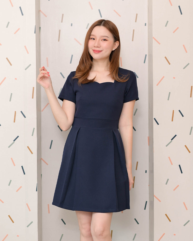 Back Bow Dress 心型領後背蝴蝶結連衣裙 - Navy 海藍色(CB555)