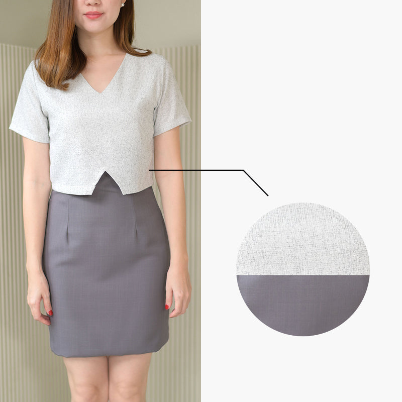 Stephanie dress (chanel) 小香風編織仿兩件V領設計連身裙 - Gray 灰色 (CB540)