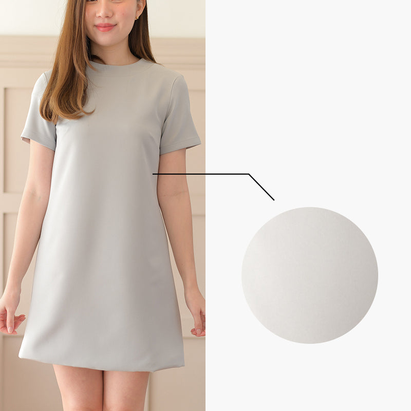 Neo Dress 純色短袖圓領設計休閑連身裙 - Gray White 淺灰白色 (CB554)