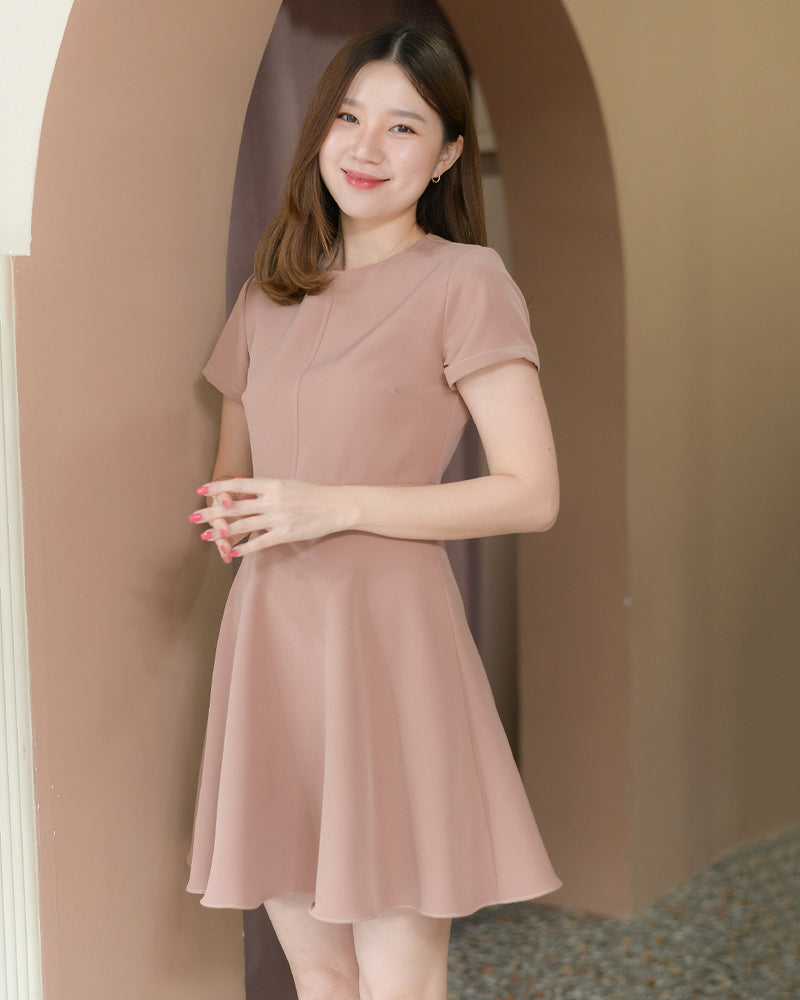 Fairy dress 純色圓領短袖貼身傘型連身裙 - Rosy Brown 粉棕色 (CB547)