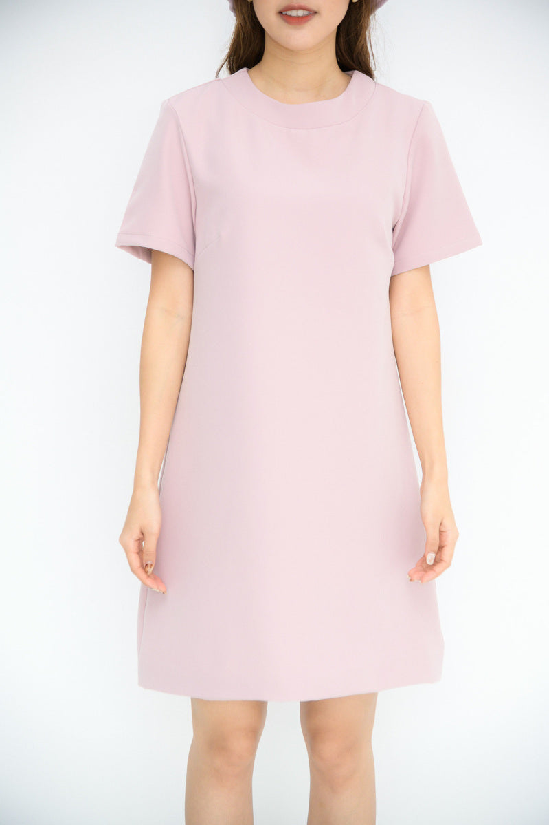 Neo Dress 純色短袖圓領設計休閑連身裙 - Light Pink 淺粉紅色 (CB554)