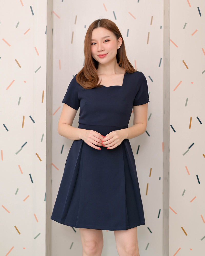 Back Bow Dress 心型領後背蝴蝶結連衣裙 - Navy 海藍色(CB555)