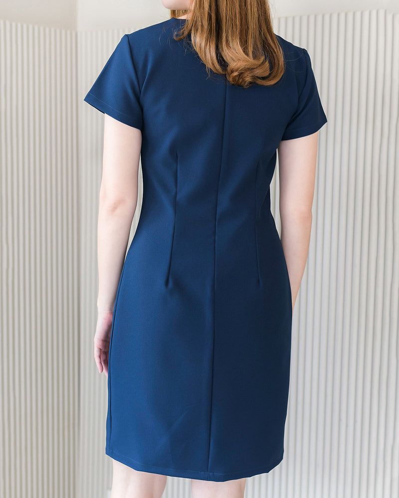 Basic Me Dress 簡約V領修身連身裙- Navy 海藍色 (CB531)