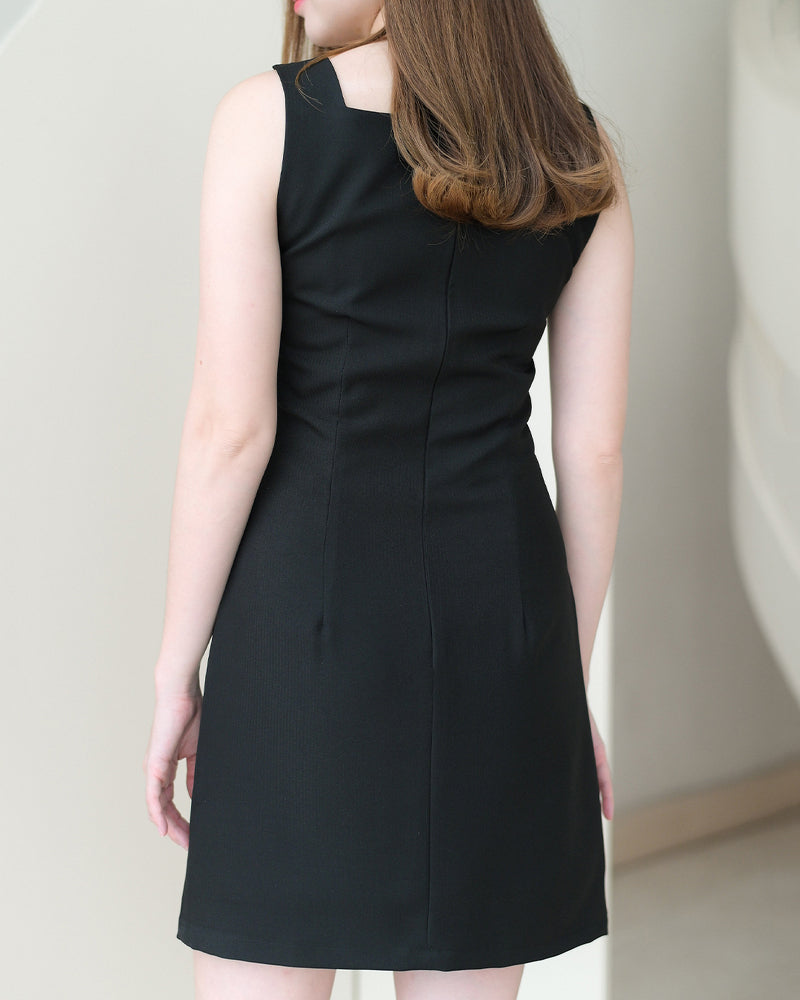 Zaza Sleeveless Dress 平領吊帶連身裙 - Black 黑色 (CB533)