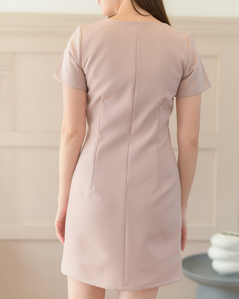 Cross Line Dress 短袖圓領間線設計西裝連身裙 - Light Pink 淺粉紅色 (CB534)