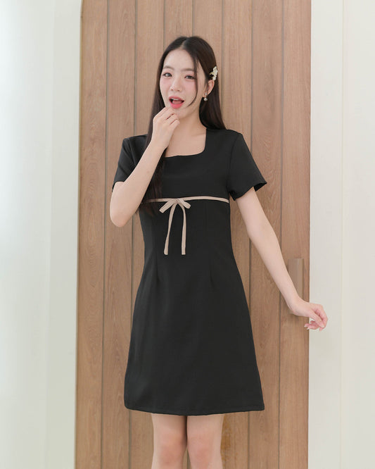 Bamboo Dress -簡潔小腰帶配襯連身裙- Black 黑色 (CB690)
