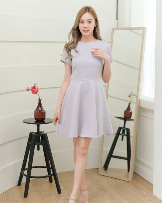 Fairy dress 純色圓領短袖貼身傘型連身裙 - Light Grey 淺灰色 (CB547)