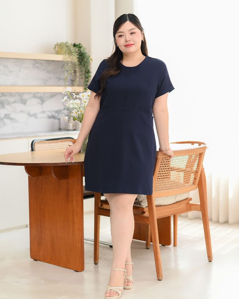 Pocket me Dress 前口袋設計圓領輕便連身裙 - Navy 深藍色 (CB544 oversize)