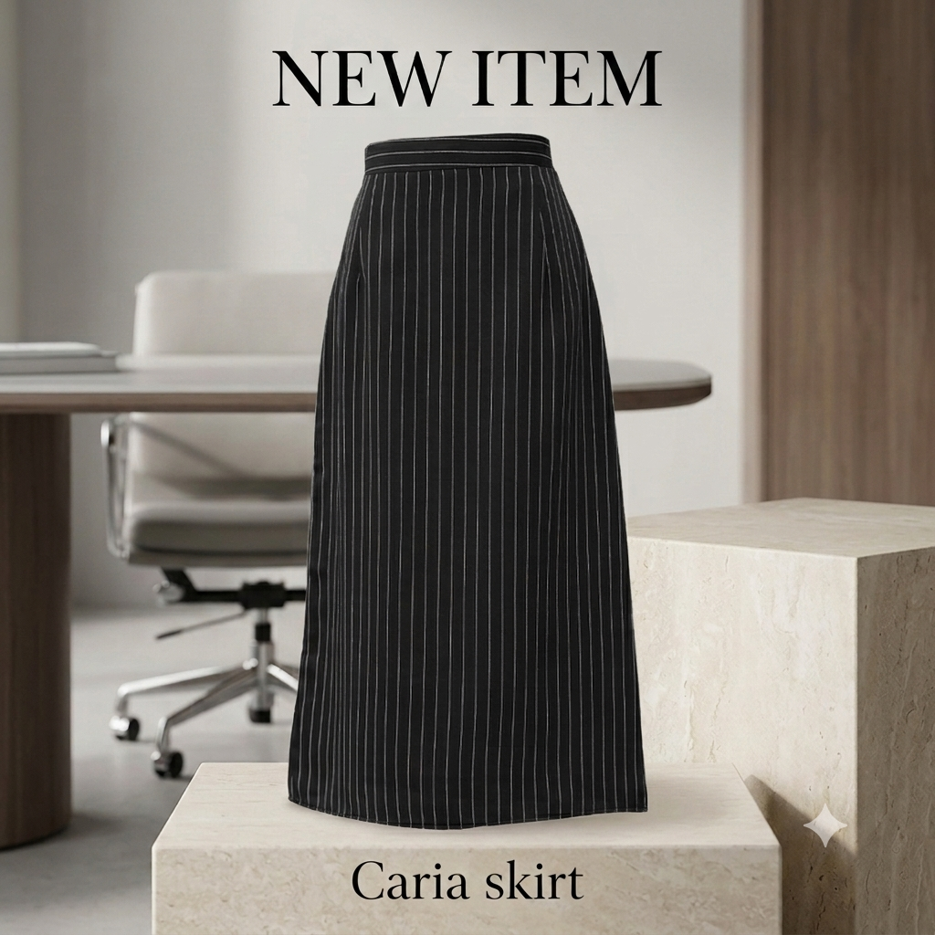 Caria Skirt  半截間紋西裝長裙- Black 黑色 (CB706)