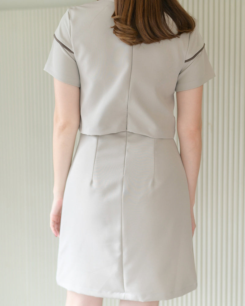 Sani Dress 圓領幼線拼色仿兩件連身裙 - Light Brown 淺啡色 (CB587)