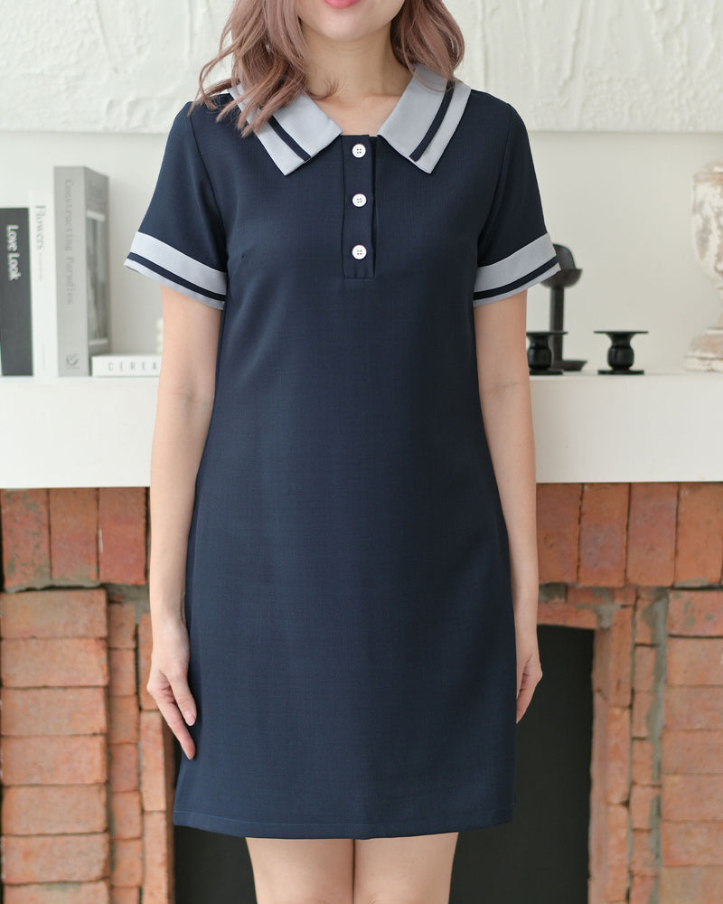 T Dress Polo線領短袖休閒活動連身裙 - Navy 深藍色 (CB550)