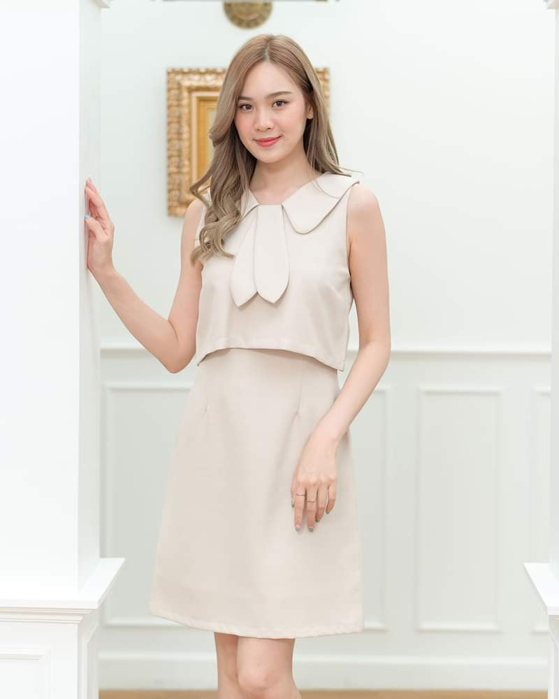 Andi Dress Sleeveless 小領呔圓領背心連身裙-  Cream 奶油色 (CB617)