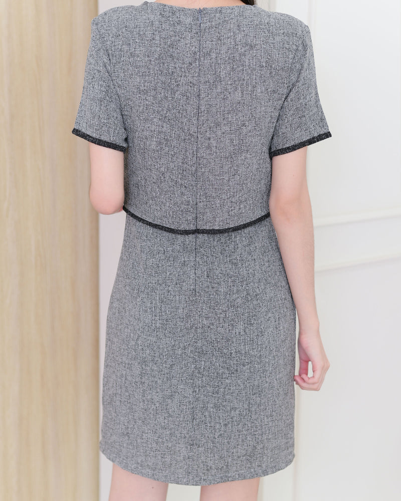 Ida Dress 小香風仿兩件外套連身裙-  Deep Gray 深灰色 (CB630)