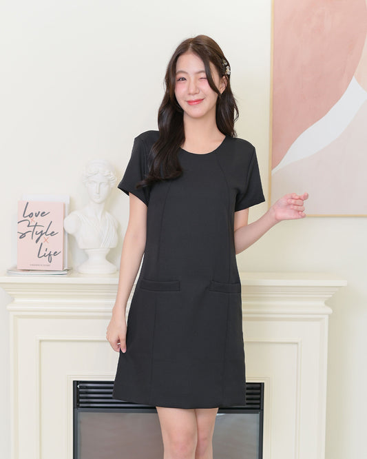 Meyou Dress 純色前口袋修身連身裙-  Black 黑色 (CB681)