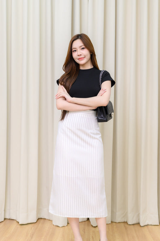 Caria Skirt  半截間紋西裝長裙- White 白色 (CB706)