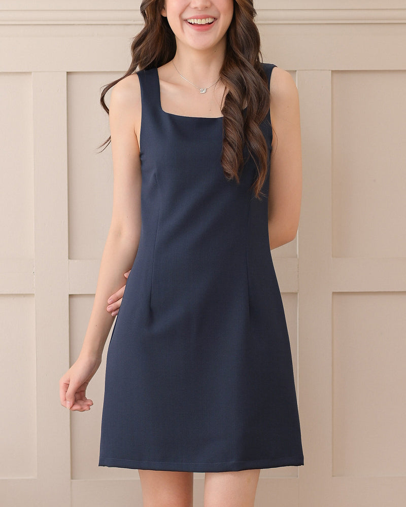 Zaza Sleeveless Dress 平領吊帶連身裙 - Navy 深藍色 (CB533)