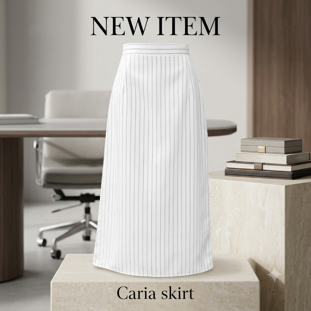 Caria Skirt  半截間紋西裝長裙- White 白色 (CB706)